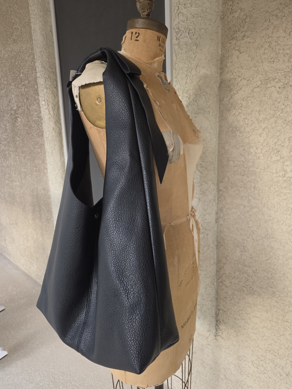 Black Pebbled Leather Shoulder Tote Bag